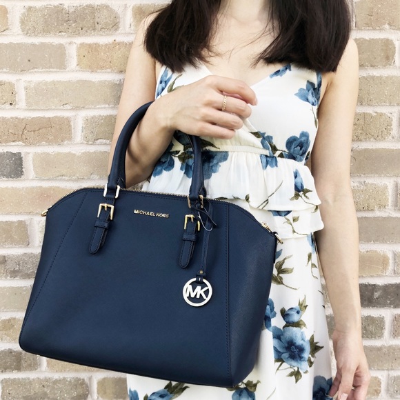 Michael Kors Ciara Large Satchel Bag Navy - Picture 2 of 8